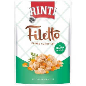 Rinti Filetto Hunde-Nassfutter Huhn mit Gemüse in Jelly, 100g Packung.