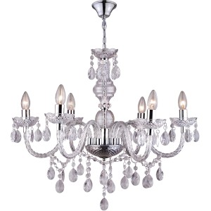 Eleganter Globo Kronleuchter CUIMBRA I mit klaren Acrylkristallen und Chrom-Finish.