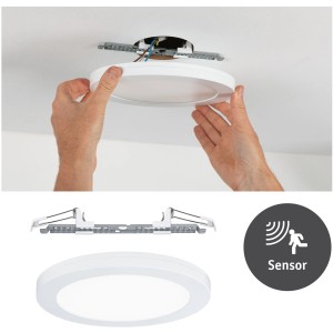Paulmann Cover-it LED Einbaupanel, weiß matt, mit Sensor. Montage und Detailansicht.