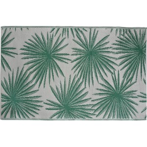 Beige-grüner Outdoor-Teppich (180x120 cm) mit Palmenblattmuster für Camping & Garten.
