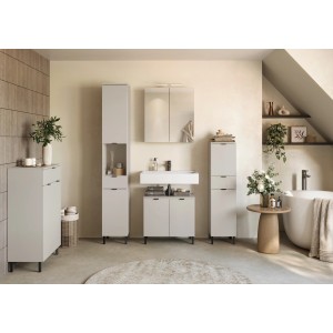 Germania Spiegelschrank Arcena in Kaschmir, 60 cm breit, mit LED-Beleuchtung im modernen Badezimmer.