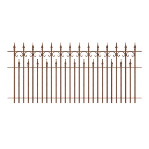 Unbeschichteter Eleo Zaun Lugano, 96 cm hoch, mit Zierspitzen und C-Dekoren. Gartenzaun im Schmiedeeisen-Look.