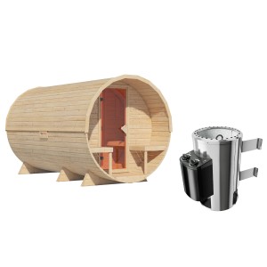 Karibu Fasssauna-Set "Talea XXL" mit Ofen 3,6 kW Integriert