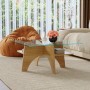 okwish Beistelltisch mit Sicherheitsglas Quadratisch Wohnzimmer Büro 80x80x40cm Natur_4