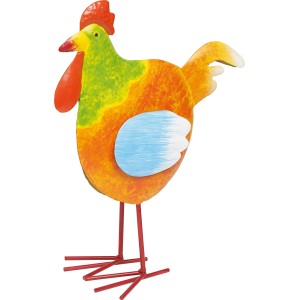 Bunte Deko-Figur Hahn, 33 cm, aus Stahlblech für die Gartendekoration.
