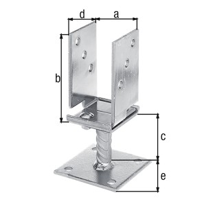 Verstellbarer U-Pfostenträger zum Aufschrauben, verzinkt, für Holzkonstruktionen im Außenbereich.