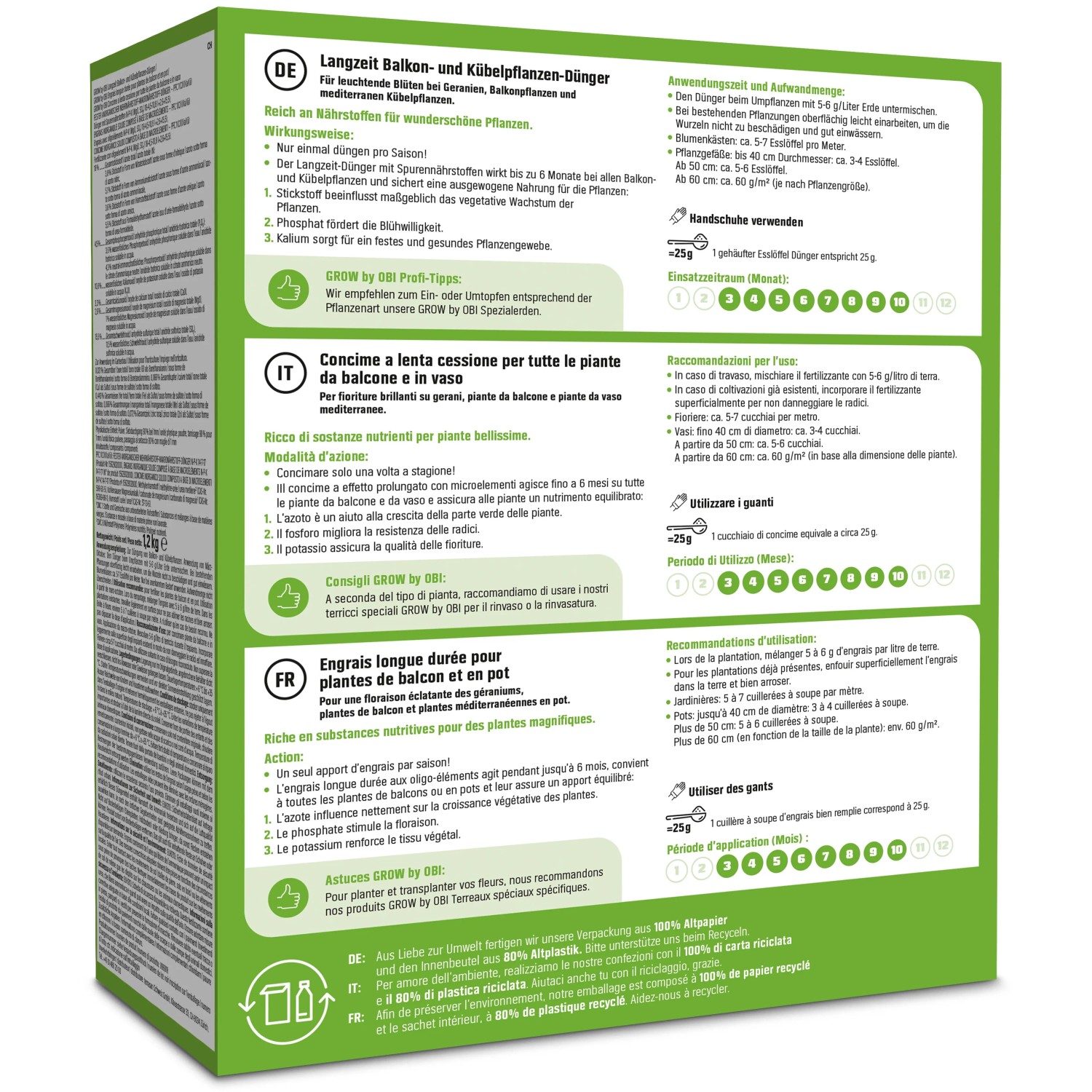 GROW by OBI Langzeitdünger für Balkon- und Kübelpflanzen, 1,2kg Packung.