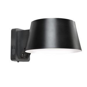 Schwarze MegaLight Sunhat Solar-LED-Wandleuchte mit Sensor. Modernes Design für Außenbereiche, mit Bewegungsmelder.