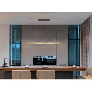 Moderne LED-Pendelleuchte Doro in Graphit und Holzoptik, 1-flammig, dimmbar, für angenehmes Licht.