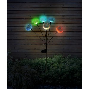 Globo Solarleuchte mit RGB-Lichtspiel und Blüten, 70 cm, schwarz, für den Garten.