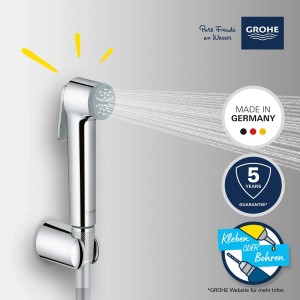 Grohe QuickFix Vitalio Trigger Spray Brauseset, Chrom Handbrause mit Wasserstrahl und Wandhalterung.