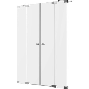 Brava Dusch-Pendeltür mit zwei Festteilen, Chrom, Sondermaßanfertigung für Nische.