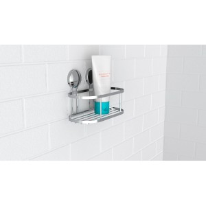 Eisl Duschablage aus Edelstahl, ohne Bohren, mit Duschgel in Chromoptik.