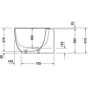 Technische Zeichnung der Duravit Luv Badewanne, ovale Form, 180x95 cm, Vorwandversion mit Maßen.