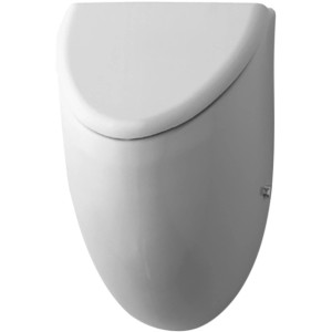 Weißes Duravit Wandurinal Fizz mit Zulauf hinten, geeignet für Deckel. Urinal für Bad oder WC.
