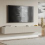 Selsey Veldio TV-Hängeboard Greige mit geriffelter Lamellenfront unter TV. Modernes, wandhängendes TV-Lowboard für Wohnzimmer.