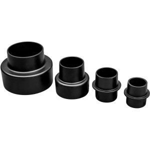 Zipper Absauganlage ZI-ASA550E: Vier schwarze Adapter für Staubsauger und Sägen.