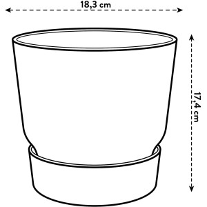 Skizze Elho Blumentopf Greenville, rund, 18cm, Living Schwarz, mit Maßangaben.