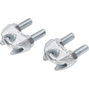 Zwei verzinkte Seilklemmen, 8 mm, zum Verbinden von Draht- und Faserseilen.