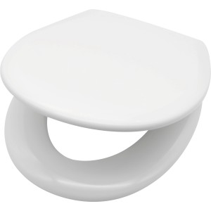 Weißer Cedo WC-Sitz aus Duroplast mit Absenkautomatik für leises Schließen.