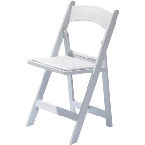 Weißer VEBA Klappstuhl für Hochzeiten, Gartenstuhl mit gepolsterter Sitzfläche.