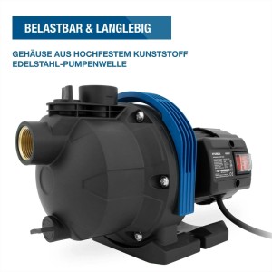 HYUNDAI Gartenpumpe GP80037, schwarz-blau, 800W. Robuste Elektro-Pumpe mit Messinganschluss für Haus & Garten.