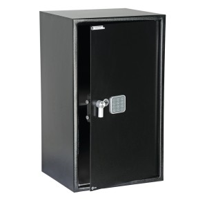 Offener, schwarzer Yale Tresor Value Safe XL (89 l) mit Zahlencode. Ideal zur Aufbewahrung von Wertsachen.