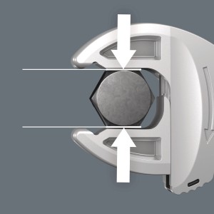 Wera Joker XXL Maulschlüssel greift Sechskantschraube, selbstjustierend für 24-32 mm.
