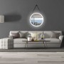 Runder DSK Design LED-Lichtspiegel Black Verano, Ø 55 cm, mit Lederband zur Wandmontage.