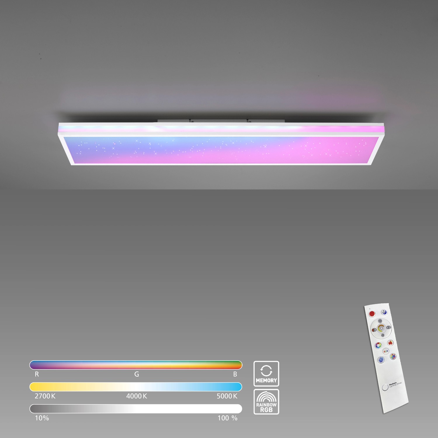 Digitales LED-Panel Mario Weiß 100x25 cm mit Farbwechsel und Fernbedienung.