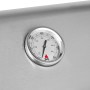 Detailaufnahme: Deckelthermometer des Jamestown Kane 6 Gasgrills. Temperaturanzeige in Grad.