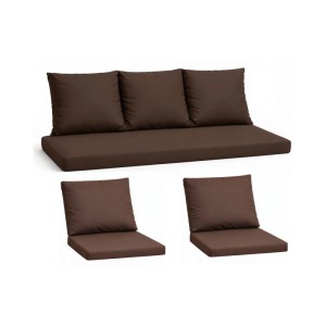 Braunes Set Gartenloungekissen: Sitzkissen 160x60 cm + 2 Sesselkissen. Komfort für Technorattan-Möbel.
