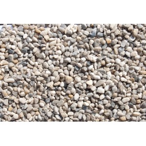 Weiß-bunte Quarzkiesel, 8-16 mm, ideal als Zierkies für Garten und Landschaft.