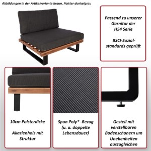 Hellbrauner Lounge-Sessel H54 mit dunkelgrauem Polster für Garten, Terrasse oder Balkon.