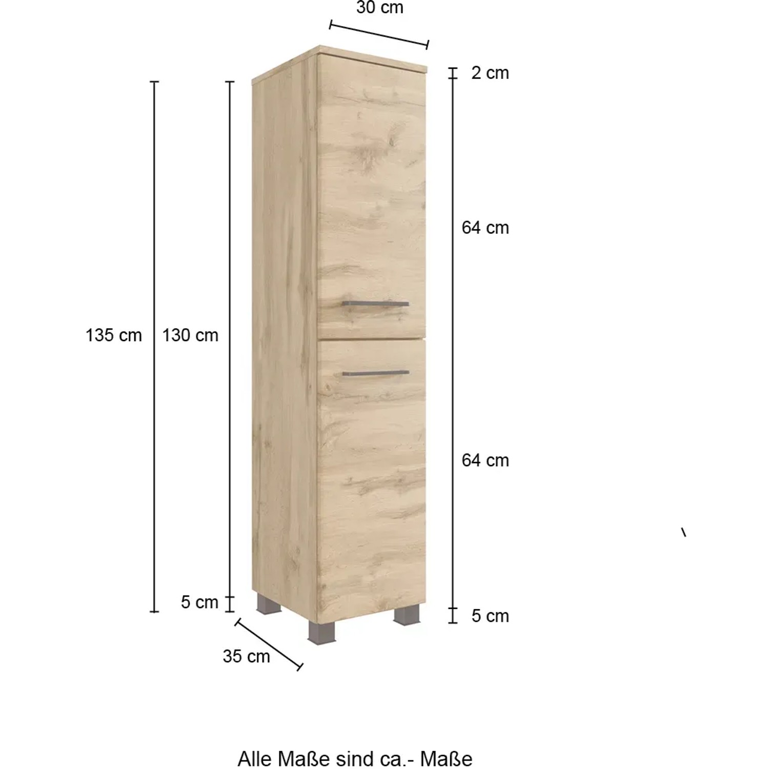 Held Möbel Midischrank Florenz, 30 cm, Wotaneiche, mit Maßangaben.