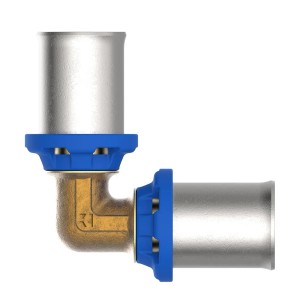 Kirchhoff MS-Winkel 90° Pressfitting, 20 mm, für MSVR Blank, Messing, blaue Presshülse.