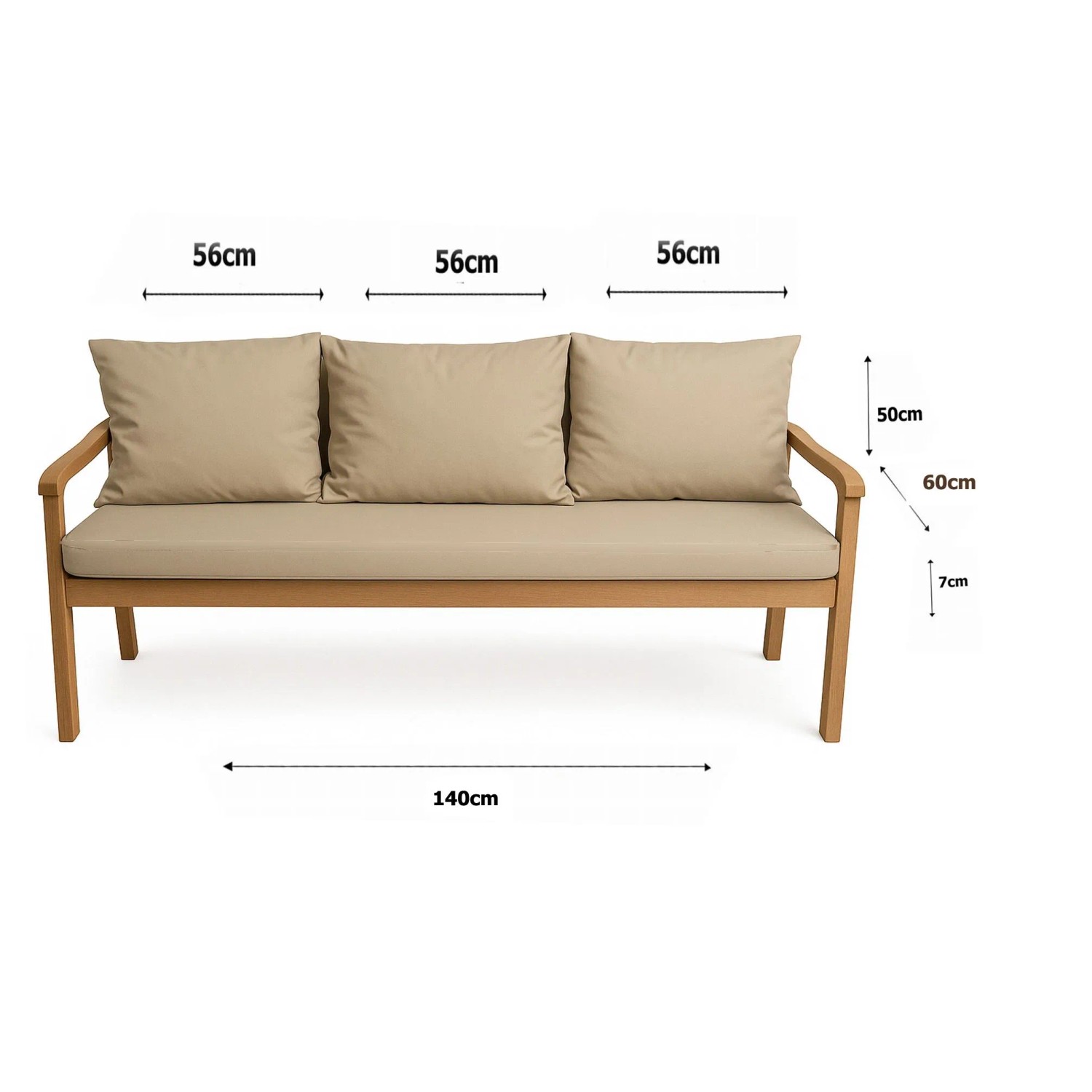 Beiges Setgarden Mix Bench Kissen für 3-Sitzer Gartenbank, 140x60 cm + 2 Rückenkissen.