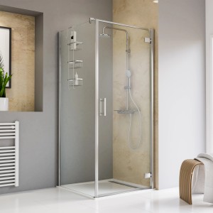 Schulte Drehtür mit Seitenwand Toura, 90x90x200 cm, Türanschlag rechts, Chromoptik, Klarglas.