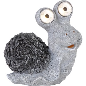 Graue Globo LED Solar Schnecke aus Kunststoff für den Garten. Deko-Leuchte mit leuchtenden Augen.