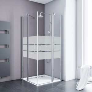 Schulte Eckeinstieg Duschkabine AlexaStyle2.0, 90x90 cm, mit teilmattiertem Glas und Alu-Profilen.