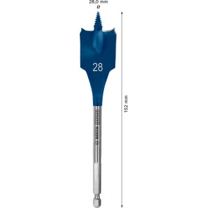 Bosch Flachfräsbohrer Expert Self Cut Speed, Ø 28 mm, blau-silber, für schnelles Bohren.