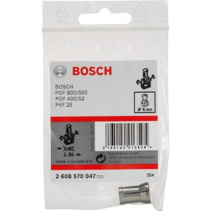 Bosch Spannzange 6 mm für Oberfräsen und Geradschleifer im transparenten Kunststoffbeutel.