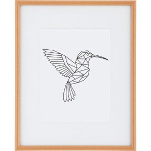 Bilderrahmen aus Kunststoff, 24x30 cm, Buche-Imitat mit Passepartout und Kolibri-Motiv.