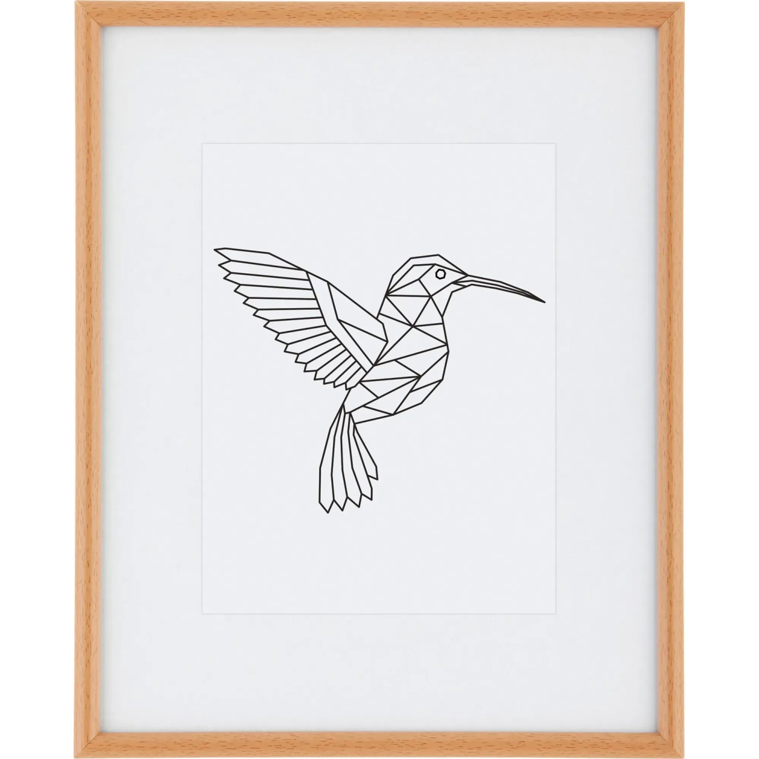 Bilderrahmen aus Kunststoff, 24x30 cm, Buche-Imitat mit Passepartout und Kolibri-Motiv.