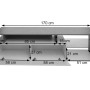 MCW TV-Rack L35 Holz, 170x47x40cm, Beton-Optik/Weiß. Zeigt Maße, offene Fächer & zwei Staufächer mit Türen.