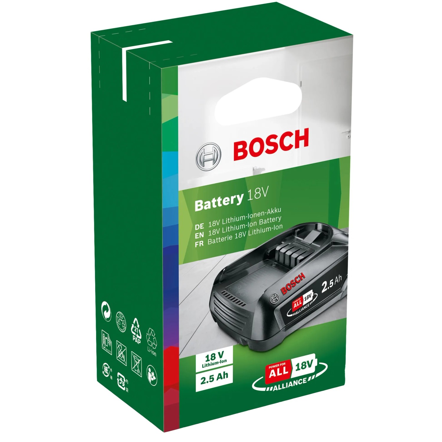 Bosch Ersatzakku 18V/2,5 Ah im Karton, Akku für Elektrowerkzeuge.