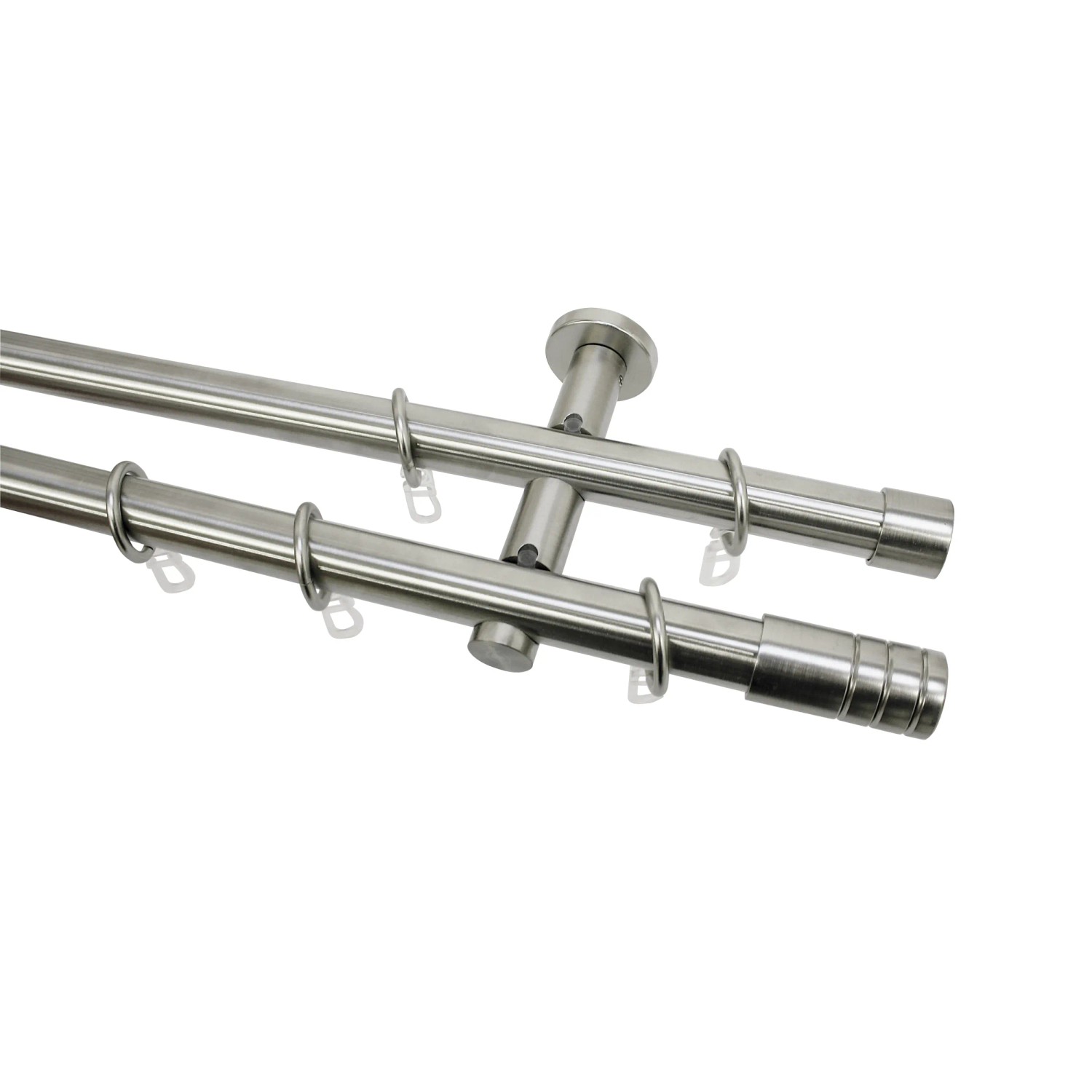 Gardinia Gardinenstangen-Set Zylinder, 2-läufig, Edelstahloptik, 240 cm, mit Ringen und Trägern.