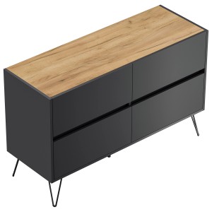 Posseik Sideboard Industrial E mit 4 Schubladen, 120 cm, Grafit/Eiche Top