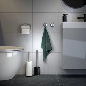 Freistehende Tiger Tune Toilettenbürste mit Halter, Edelstahl gebürstet und Schwarz.