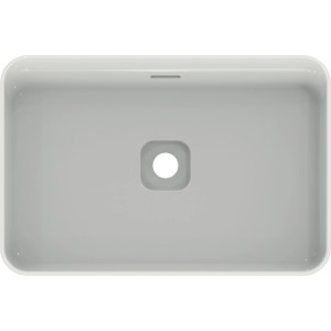 Aufsicht des weißen Ideal Standard Strada II Aufsatzwaschtischs 60x40 cm ohne Hahnloch.